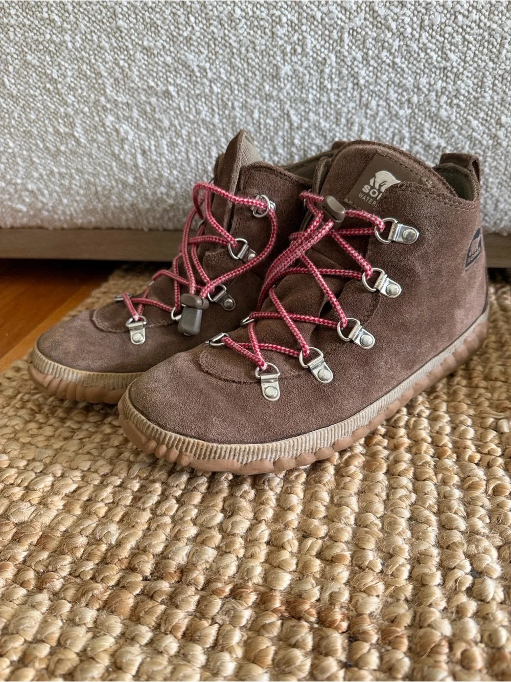 Sorel Brown Suede Kids Boot with Pink Laces